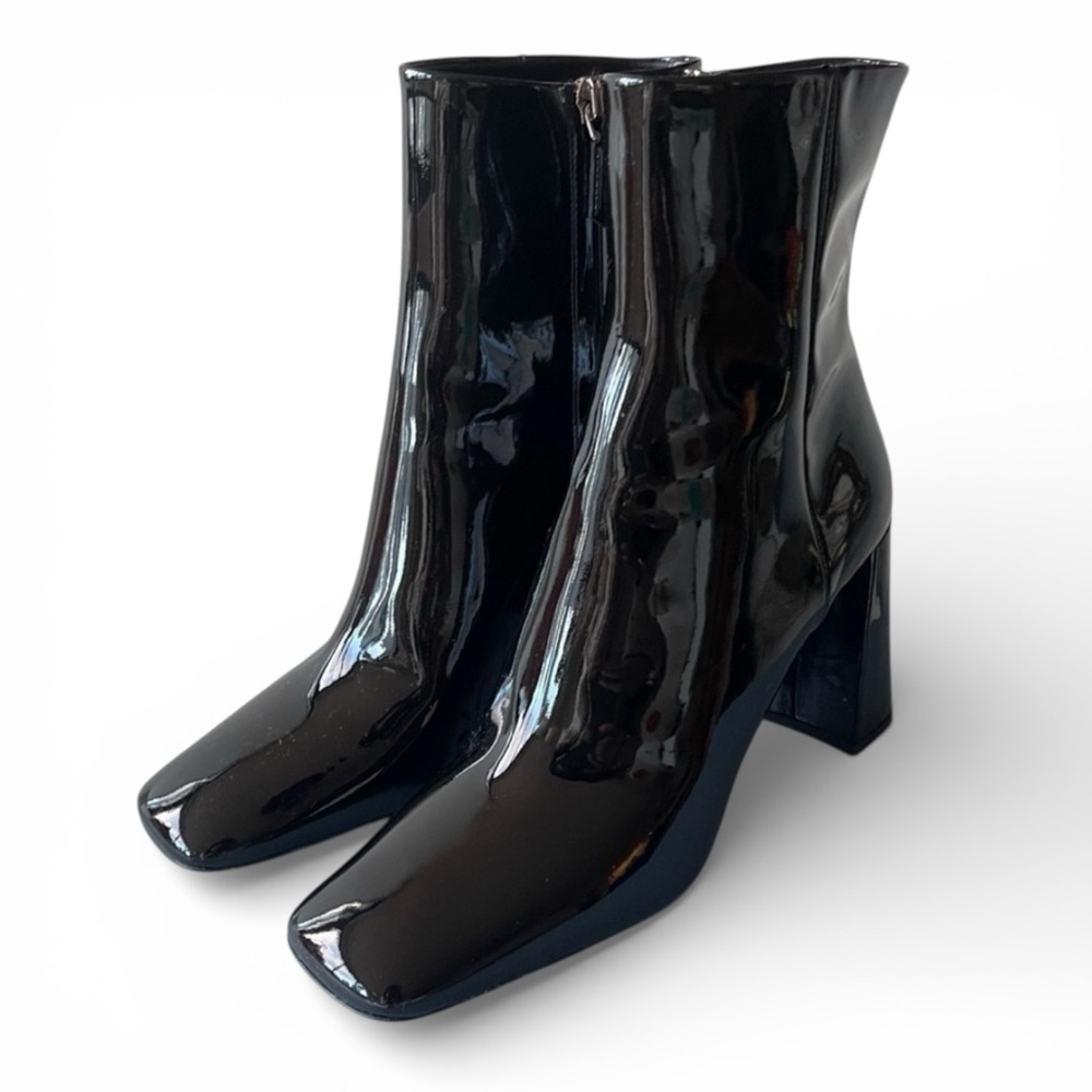 PRADA Square Toe Ankle Boots in Black Patent size 6.5 - Picture 2 of 13